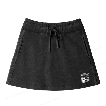 Pagewings Public Library Women Drawstring Washed Mini Skirts