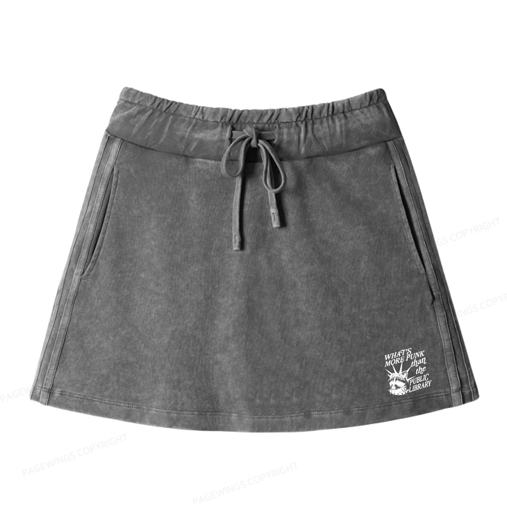 Pagewings Public Library Women Drawstring Washed Mini Skirts