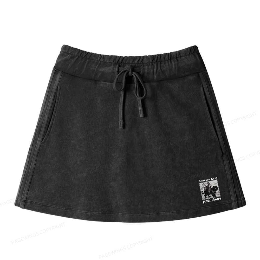 Pagewings Defend Your Local public library Women Drawstring Washed Mini Skirts
