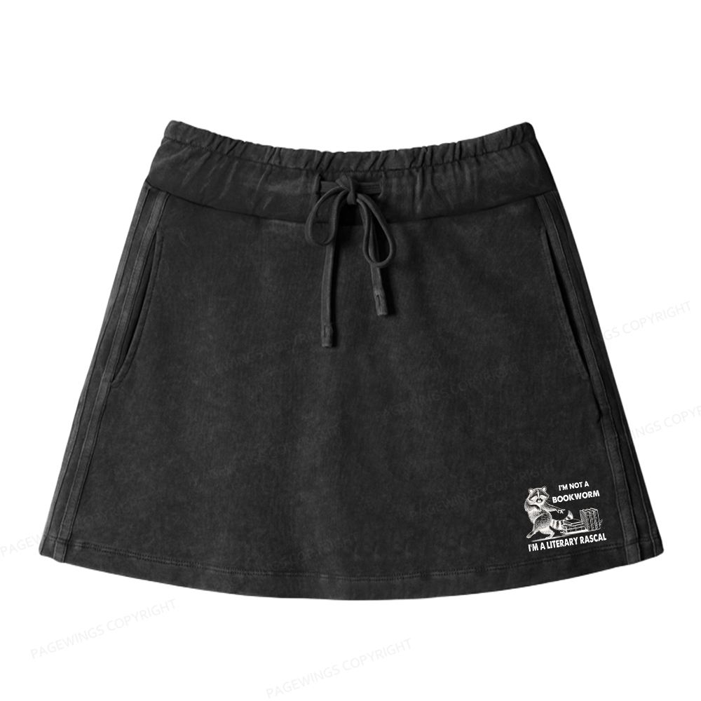Pagewings I'm A Literary Rascal Women Drawstring Washed Mini Skirts