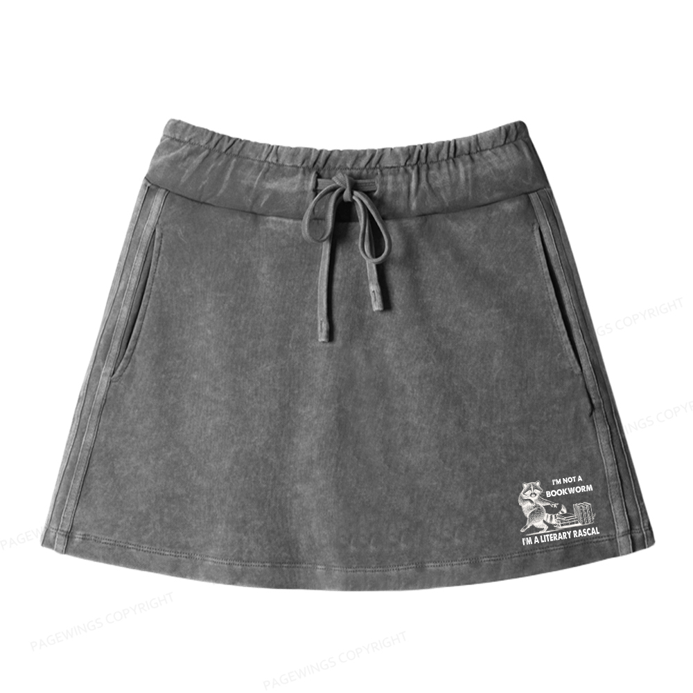 Pagewings I'm A Literary Rascal Women Drawstring Washed Mini Skirts