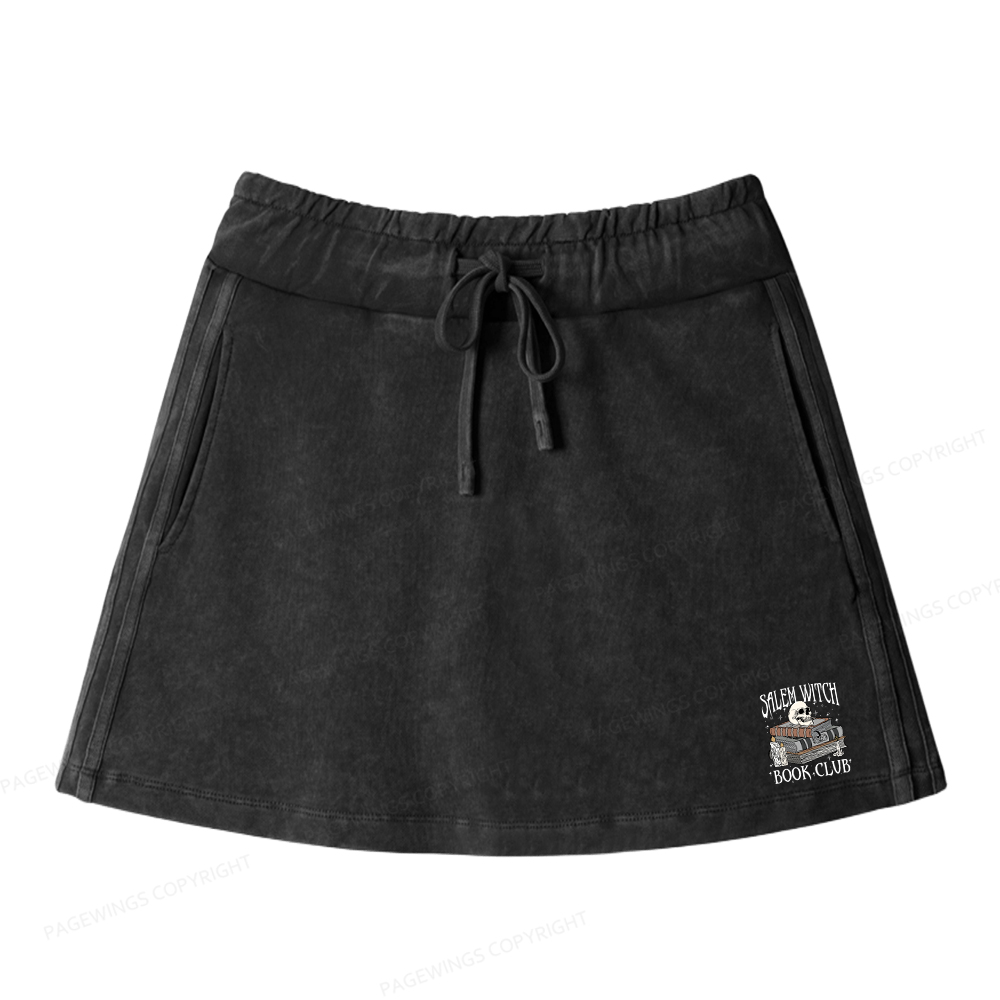 Pagewings Salem Witch Book Club Women Drawstring Washed Mini Skirts