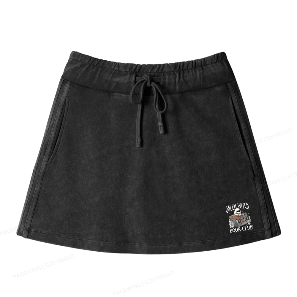 Pagewings Salem Witch Book Club Women Drawstring Washed Mini Skirts