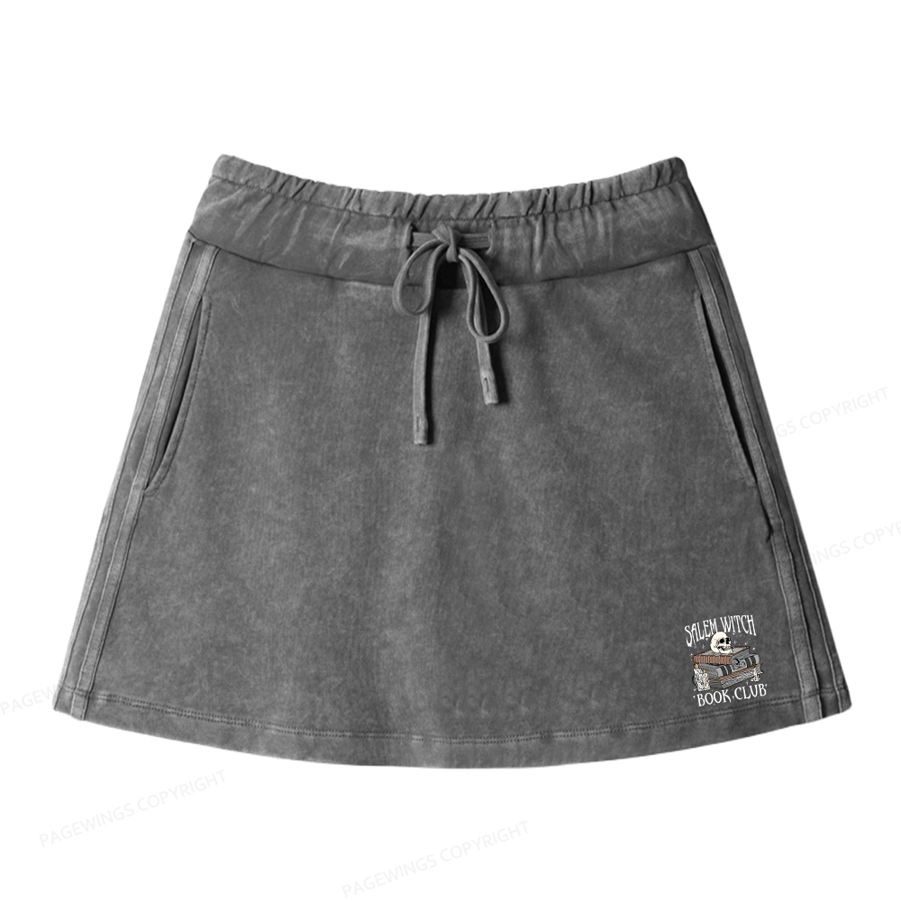 Pagewings Salem Witch Book Club Women Drawstring Washed Mini Skirts