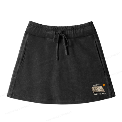 Pagewings Reading Retreat Women Drawstring Washed Mini Skirts