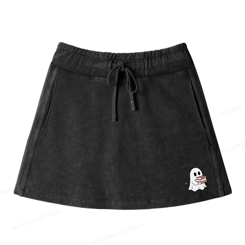 Pagewings Bookish Ghost Women Drawstring Washed Mini Skirts