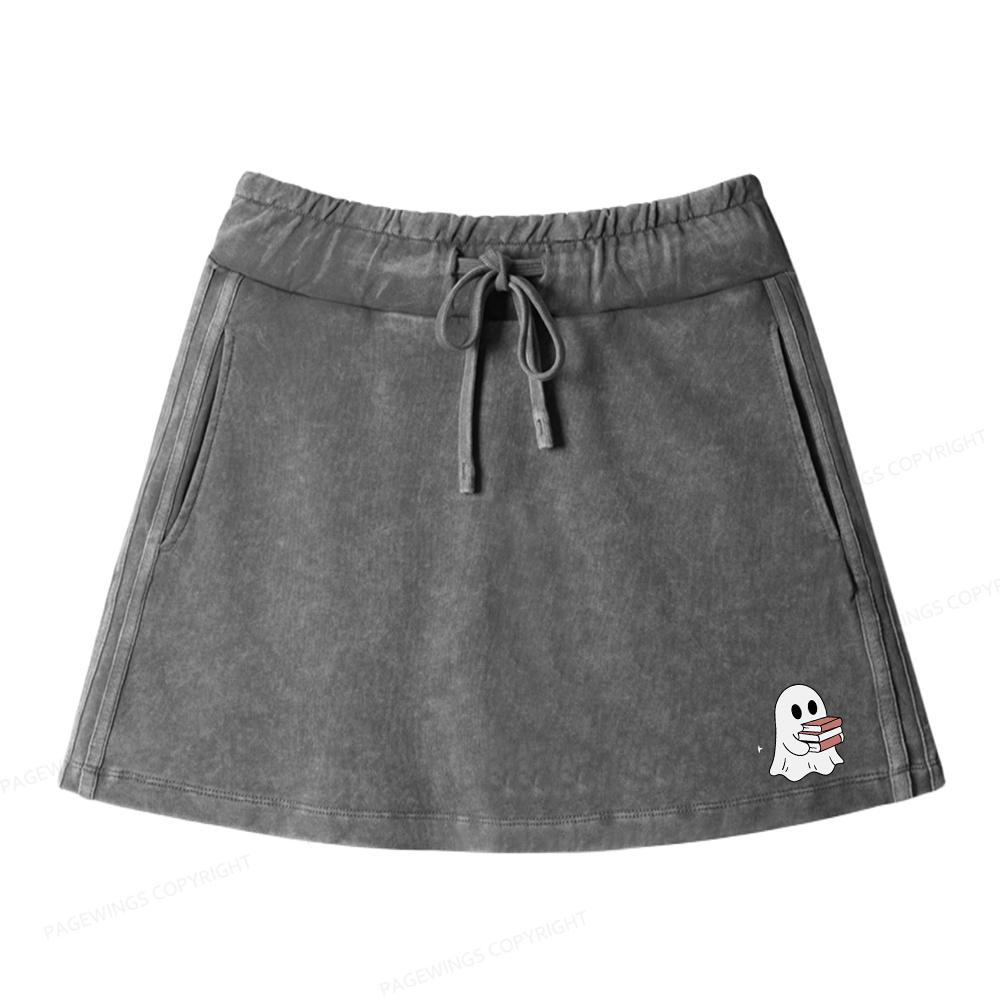 Pagewings Bookish Ghost Women Drawstring Washed Mini Skirts
