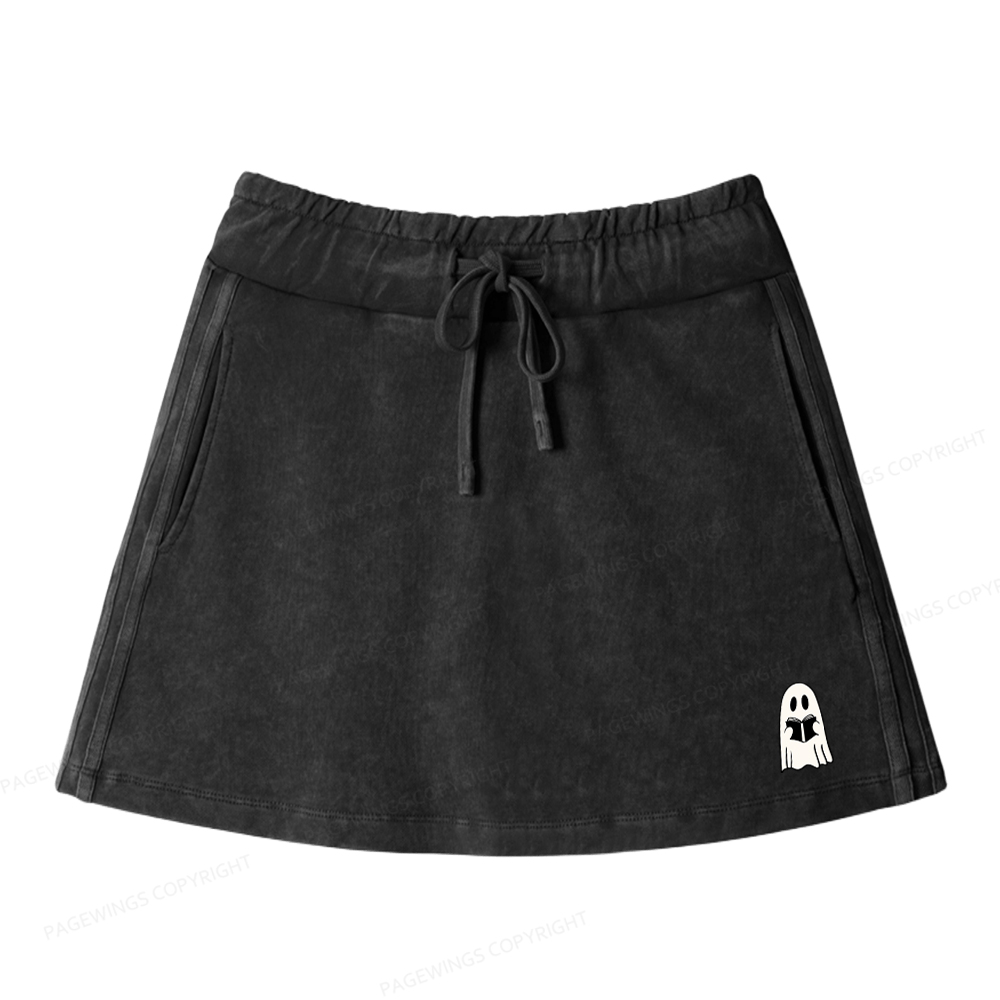 Pagewings Easily Distracted By Cats And Books Women Drawstring Washed Mini Skirts