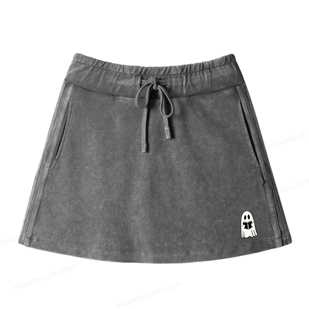 Pagewings Easily Distracted By Cats And Books Women Drawstring Washed Mini Skirts