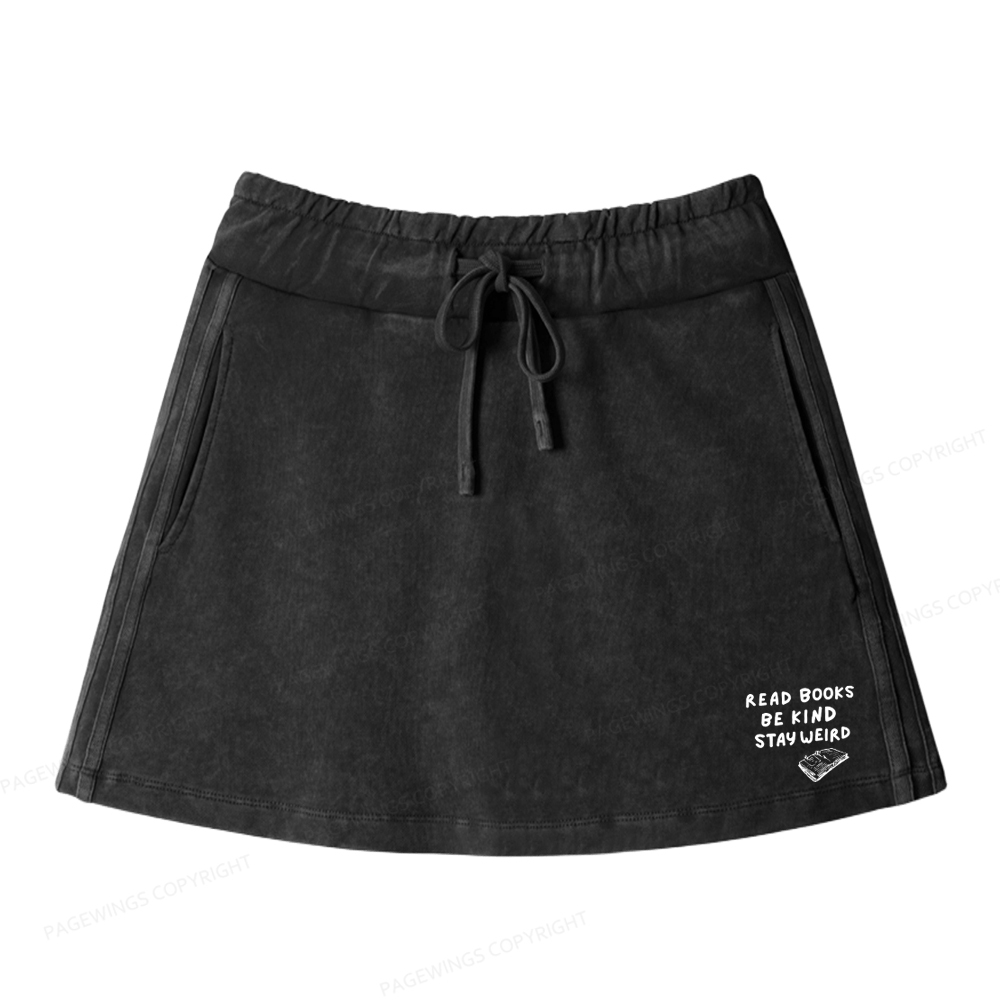 Pagewings Read Books Be Kind Stay Weird Women Drawstring Washed Mini Skirts