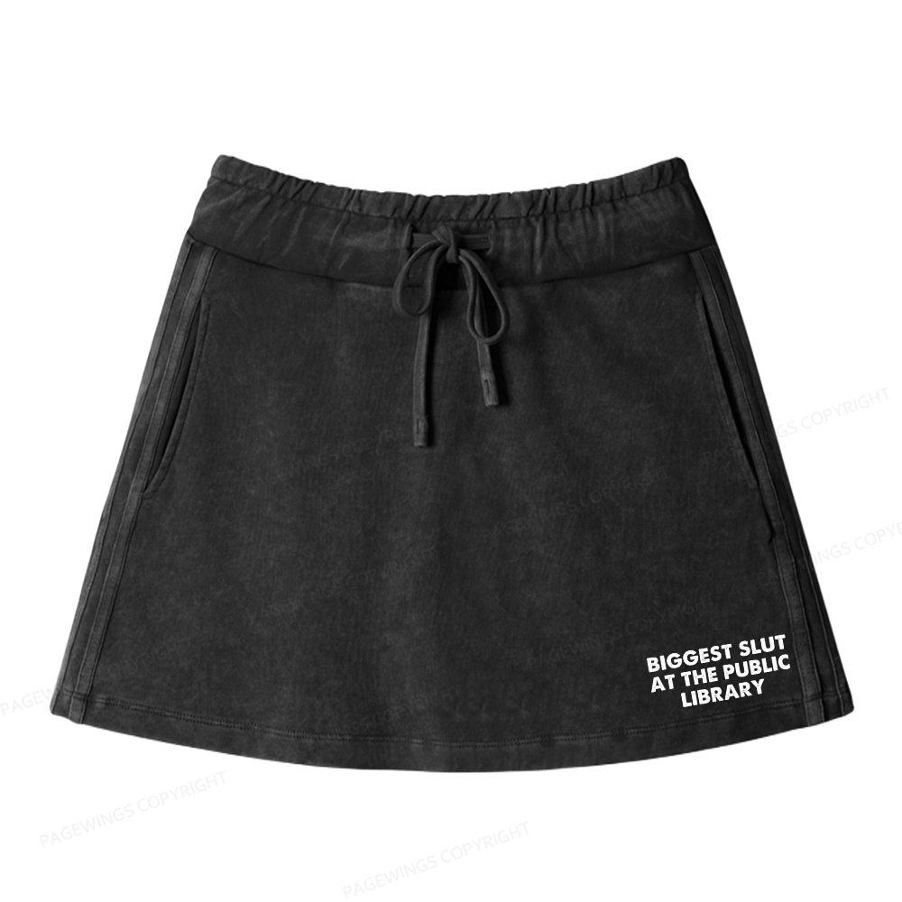 Pagewings Biggest Slut At The Public Library Women Drawstring Washed Mini Skirts