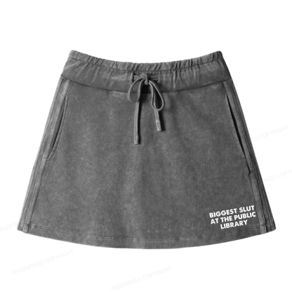 Pagewings Biggest Slut At The Public Library Women Drawstring Washed Mini Skirts