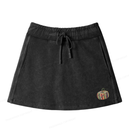 Pagewings Fall Book Pumpkin Women Drawstring Washed Mini Skirts