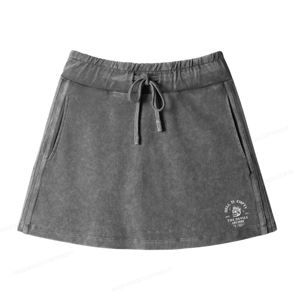 Pagewings Hell Is Empty And All The Devils Are Here Women Drawstring Washed Mini Skirts
