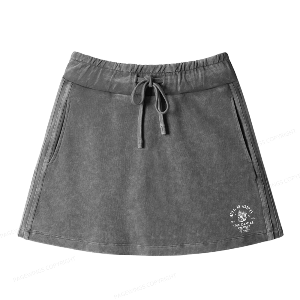 Pagewings Hell Is Empty And All The Devils Are Here Women Drawstring Washed Mini Skirts