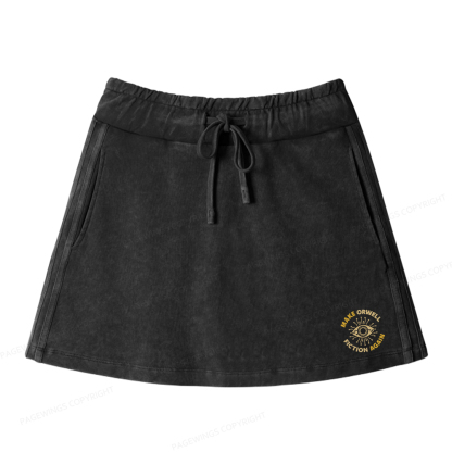 Pagewings Make Orwell Fiction Again Women Drawstring Washed Mini Skirts