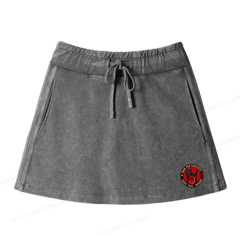 Pagewings Ban The Fascists Save The Books Women Drawstring Washed Mini Skirts