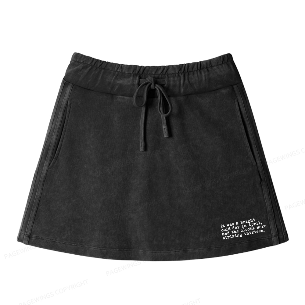 Pagewings Orwell It Was A Bright Cold Day In April Women Drawstring Washed Mini Skirts