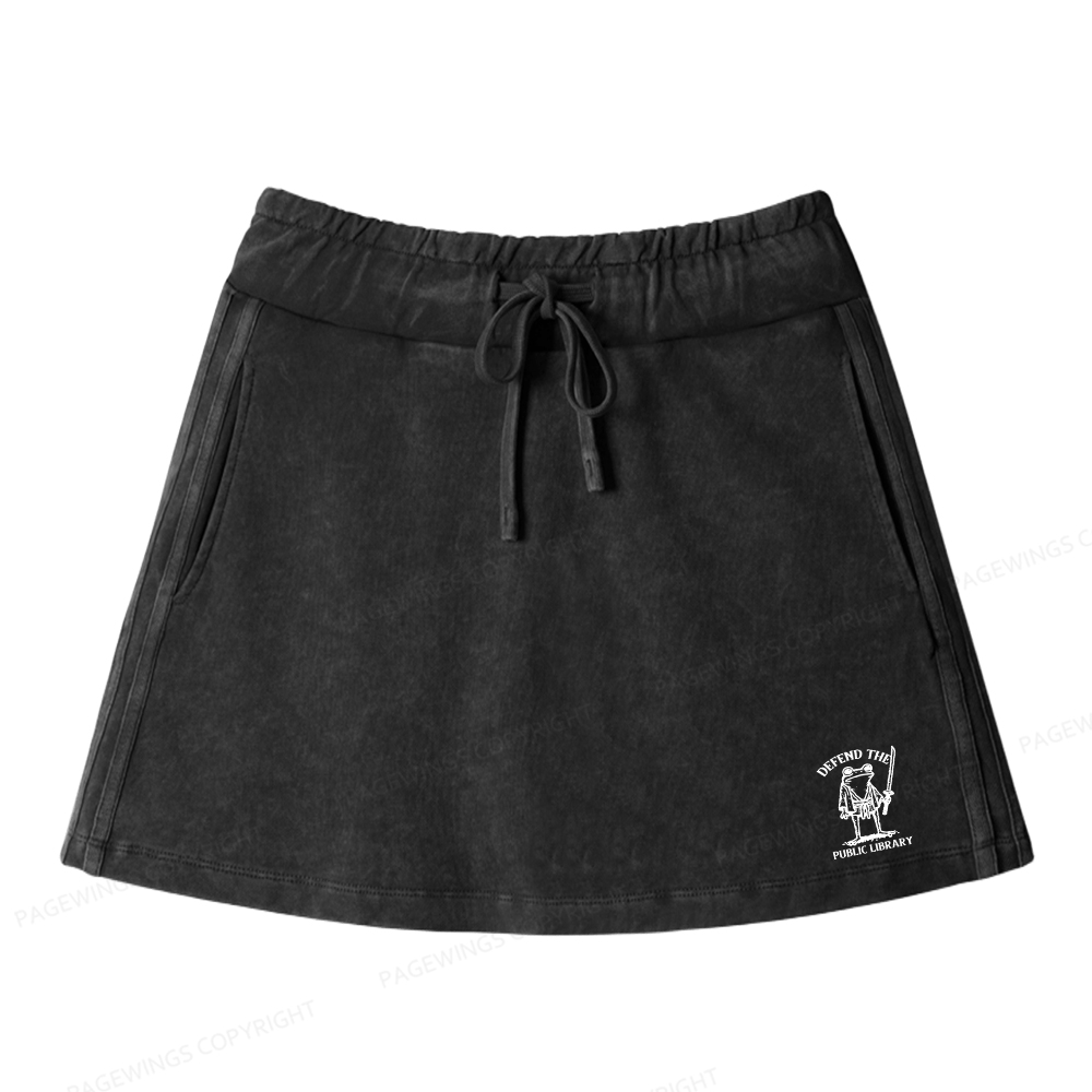 Pagewings Defend Your Public Library Women Drawstring Washed Mini Skirts