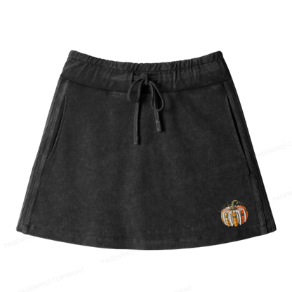 Pagewings Fall Book Pumpkin Women Drawstring Washed Mini Skirts