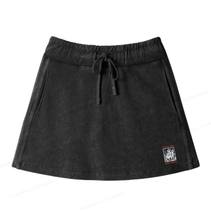 Pagewings Defend the Public Library Women Drawstring Washed Mini Skirts