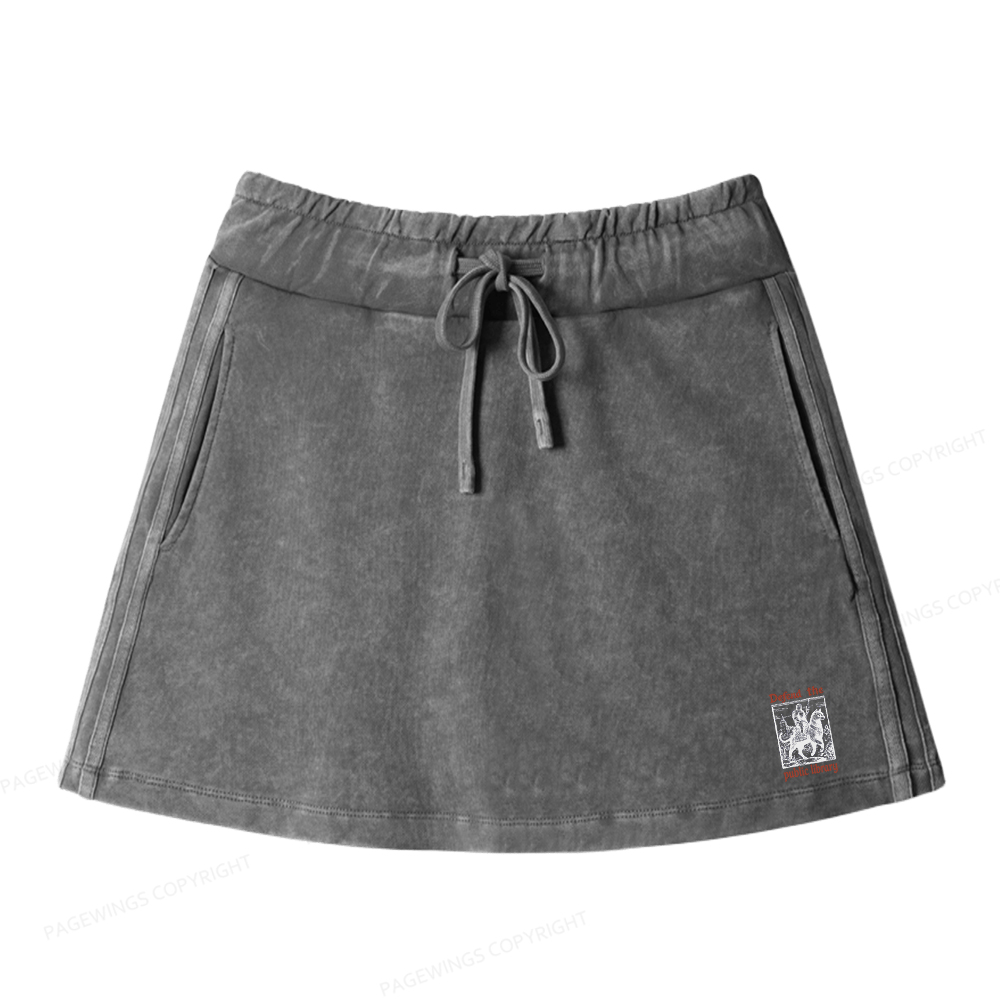 Pagewings Defend the Public Library Women Drawstring Washed Mini Skirts