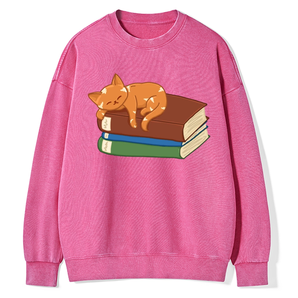 Pagewings Orange Book Cat Unisex Washed Sweatshirt