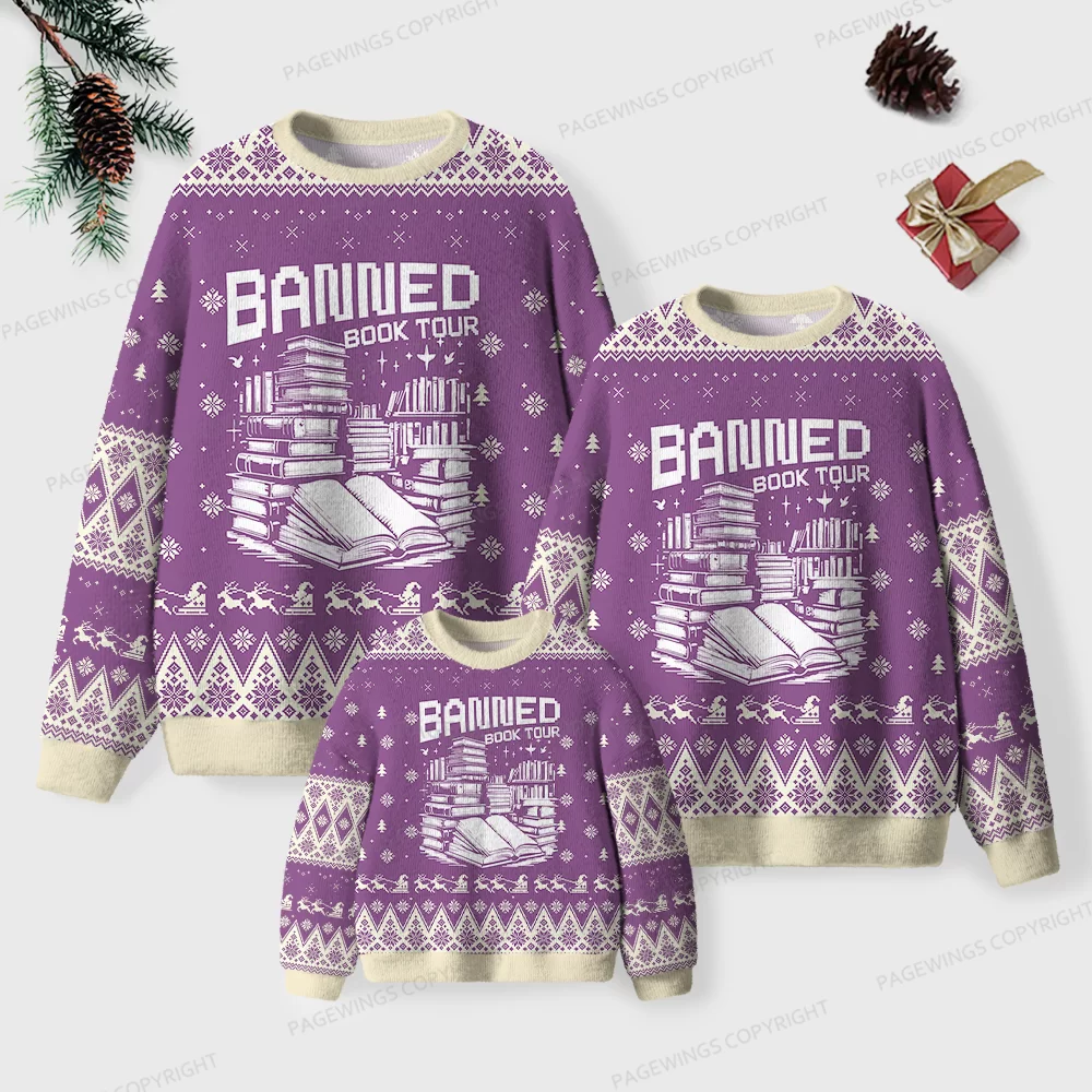 Pagewings Banned Book Tour Unisex Ugly Knit Sweatshirt