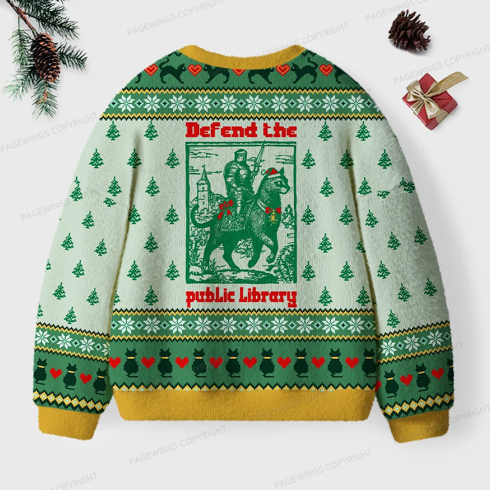 Pagewings Defend The Public Library Unisex Ugly Knit Sweatshirt