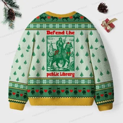 Pagewings Defend The Public Library Unisex Ugly Knit Sweatshirt