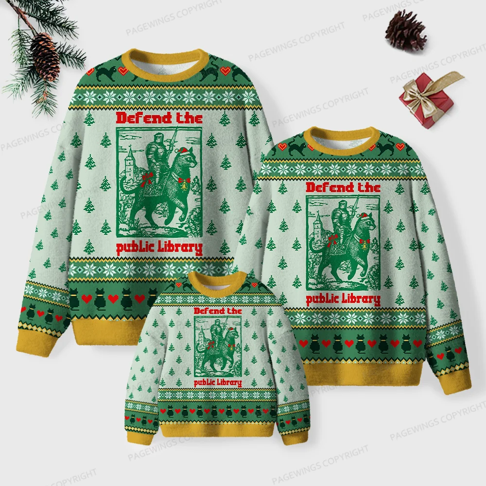 Pagewings Defend The Public Library Unisex Ugly Knit Sweatshirt