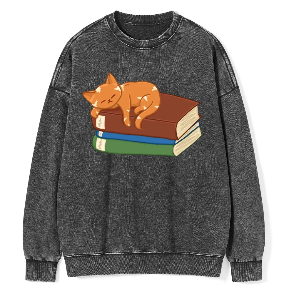 Pagewings Orange Book Cat Unisex Washed Sweatshirt