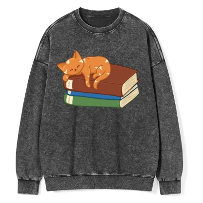 Pagewings Orange Book Cat Unisex Washed Sweatshirt
