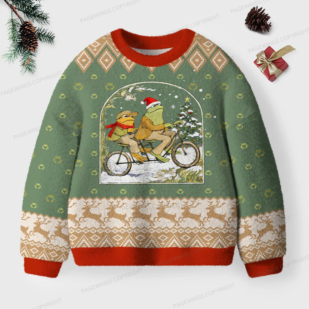 Pagewings Frog Reading Unisex Ugly Knit Sweatshirt