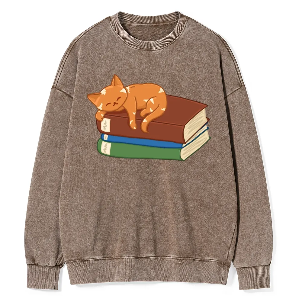 Pagewings Orange Book Cat Unisex Washed Sweatshirt