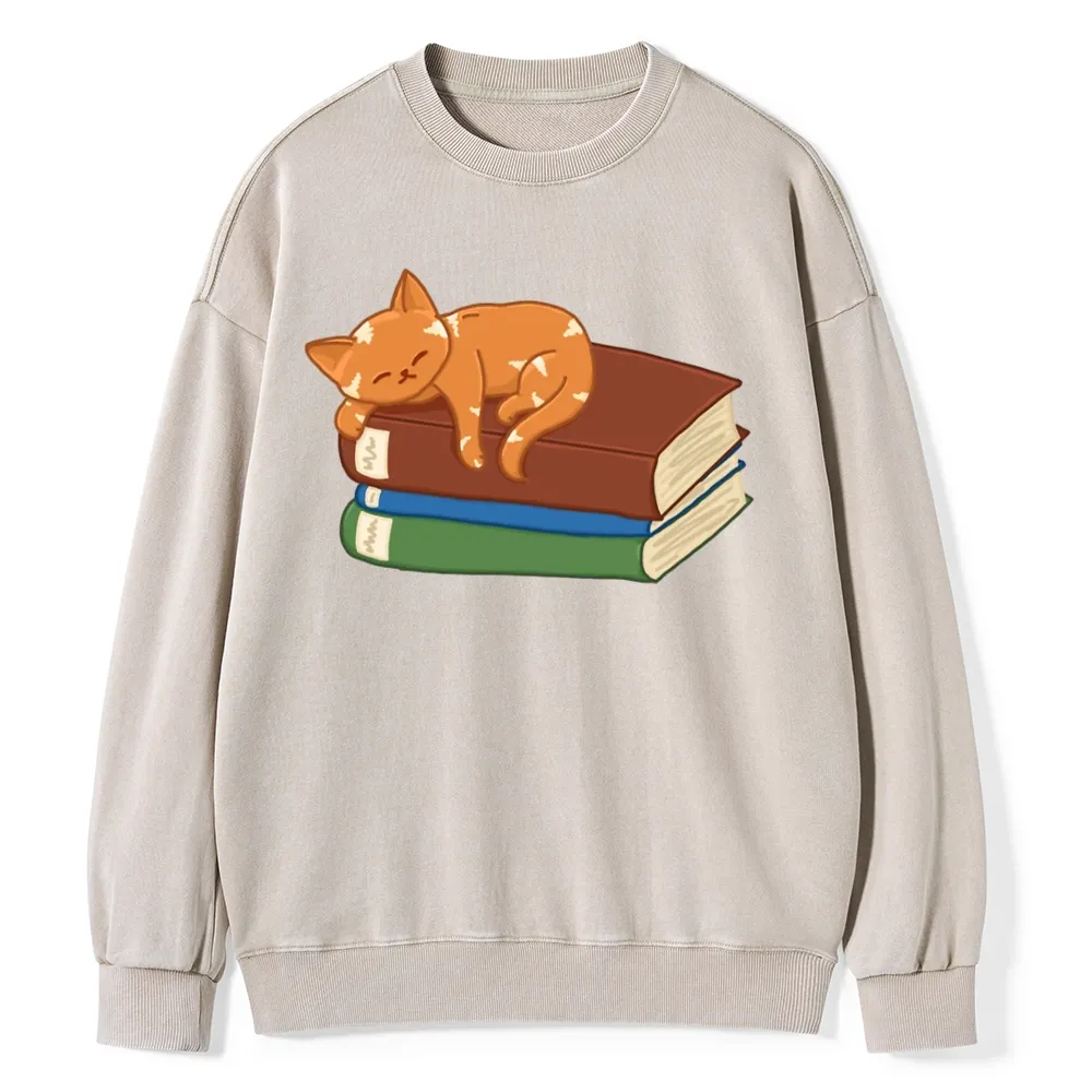 Pagewings Orange Book Cat Unisex Washed Sweatshirt