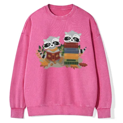 Pagewings Two Raccoons with Books Unisex Washed Sweatshirt