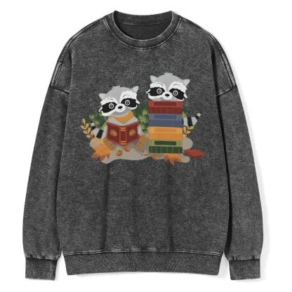 Pagewings Two Raccoons with Books Unisex Washed Sweatshirt