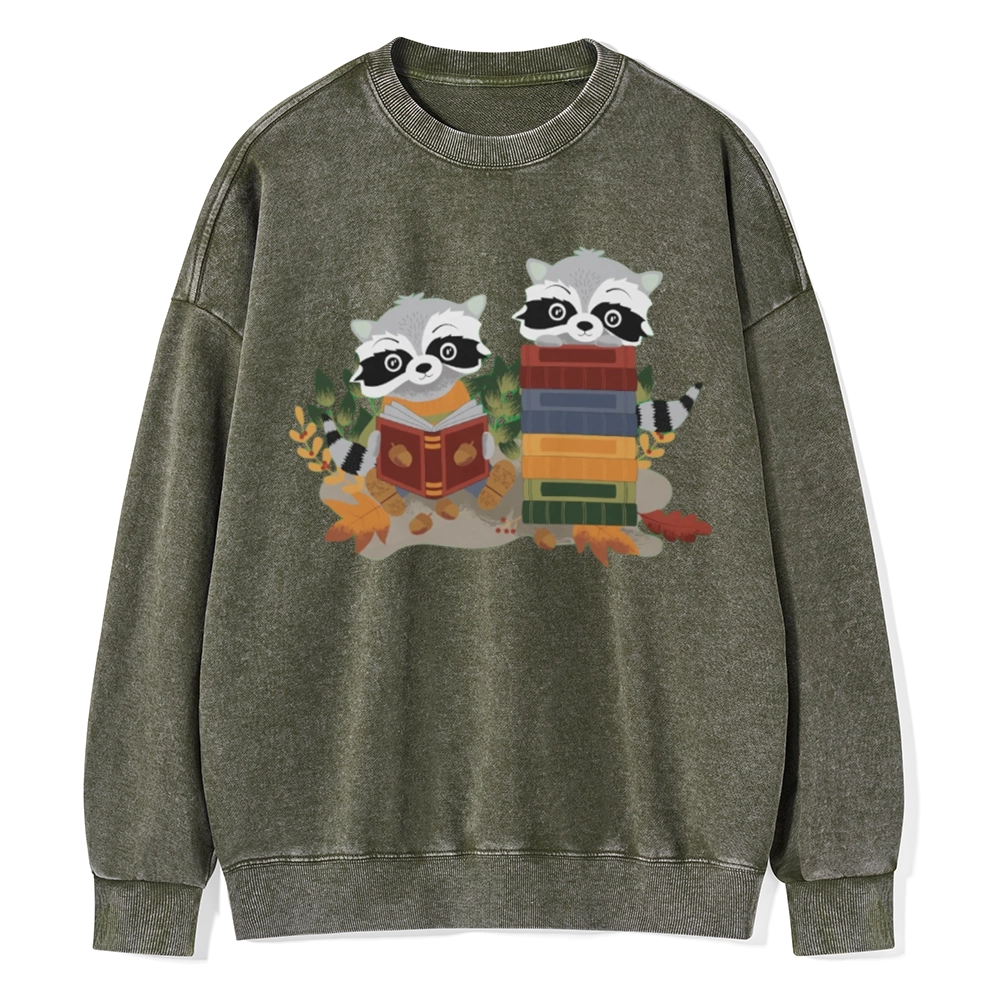 Pagewings Two Raccoons with Books Unisex Washed Sweatshirt