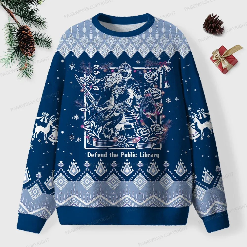 Pagewings Defend The Public Library Unisex Ugly Sweatshirt
