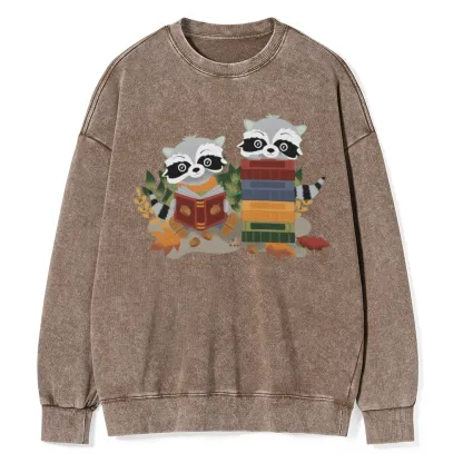 Pagewings Two Raccoons with Books Unisex Washed Sweatshirt