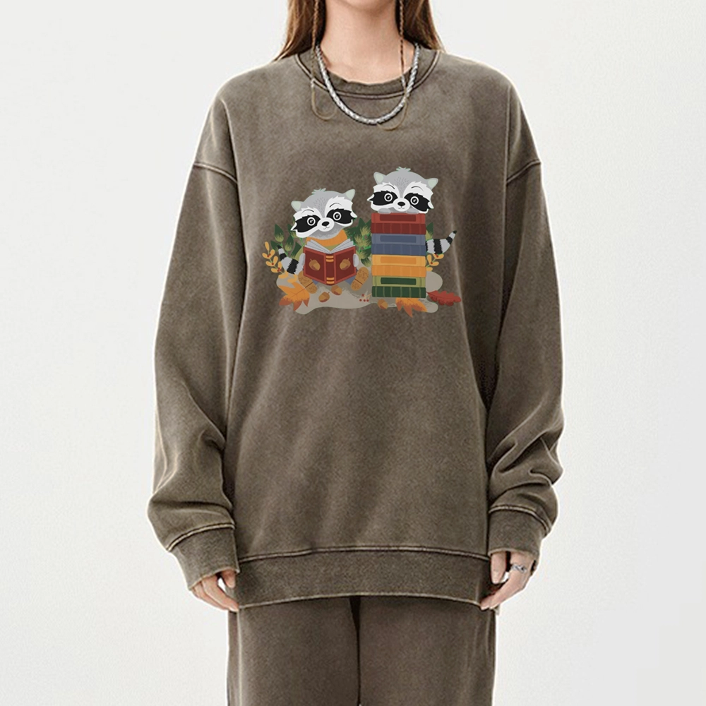 Pagewings Two Raccoons with Books Unisex Washed Sweatshirt