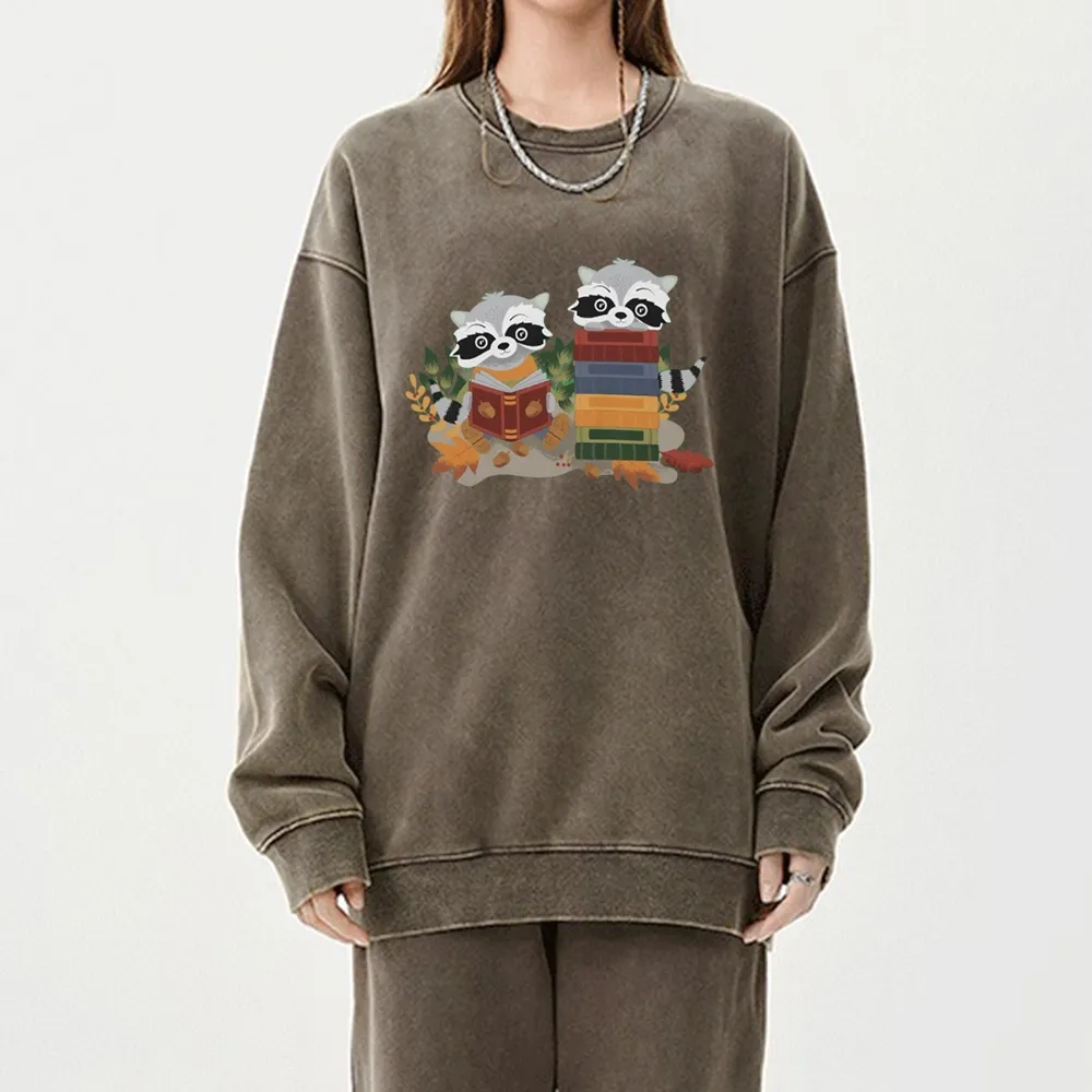 Pagewings Two Raccoons with Books Unisex Washed Sweatshirt