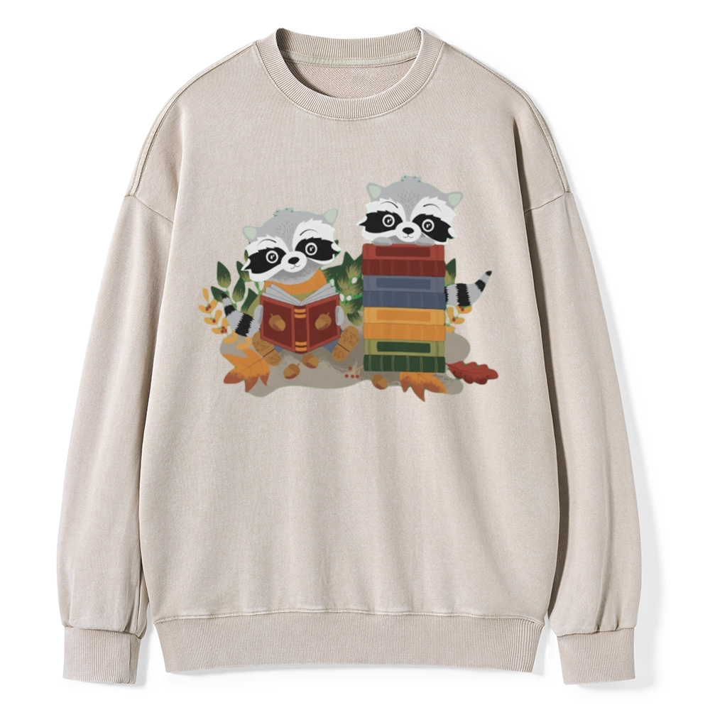 Pagewings Two Raccoons with Books Unisex Washed Sweatshirt