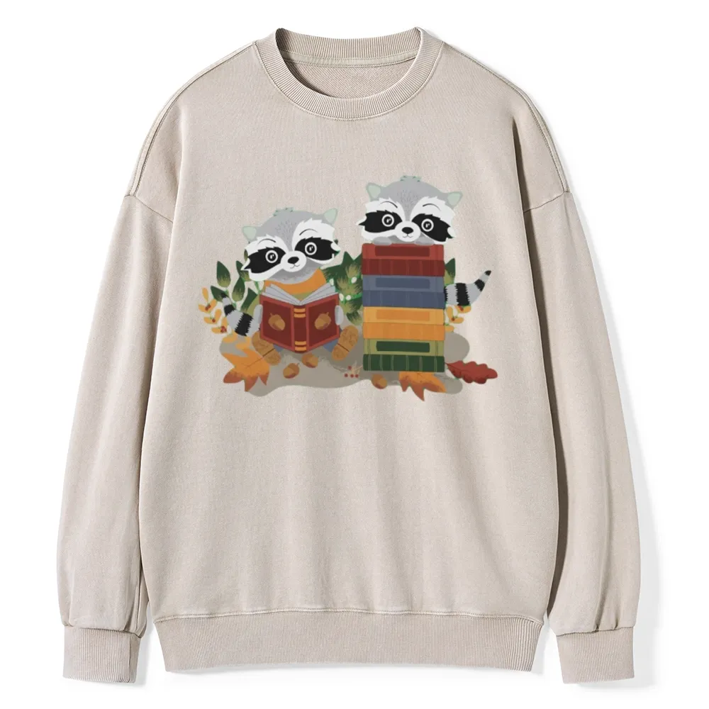 Pagewings Two Raccoons with Books Unisex Washed Sweatshirt
