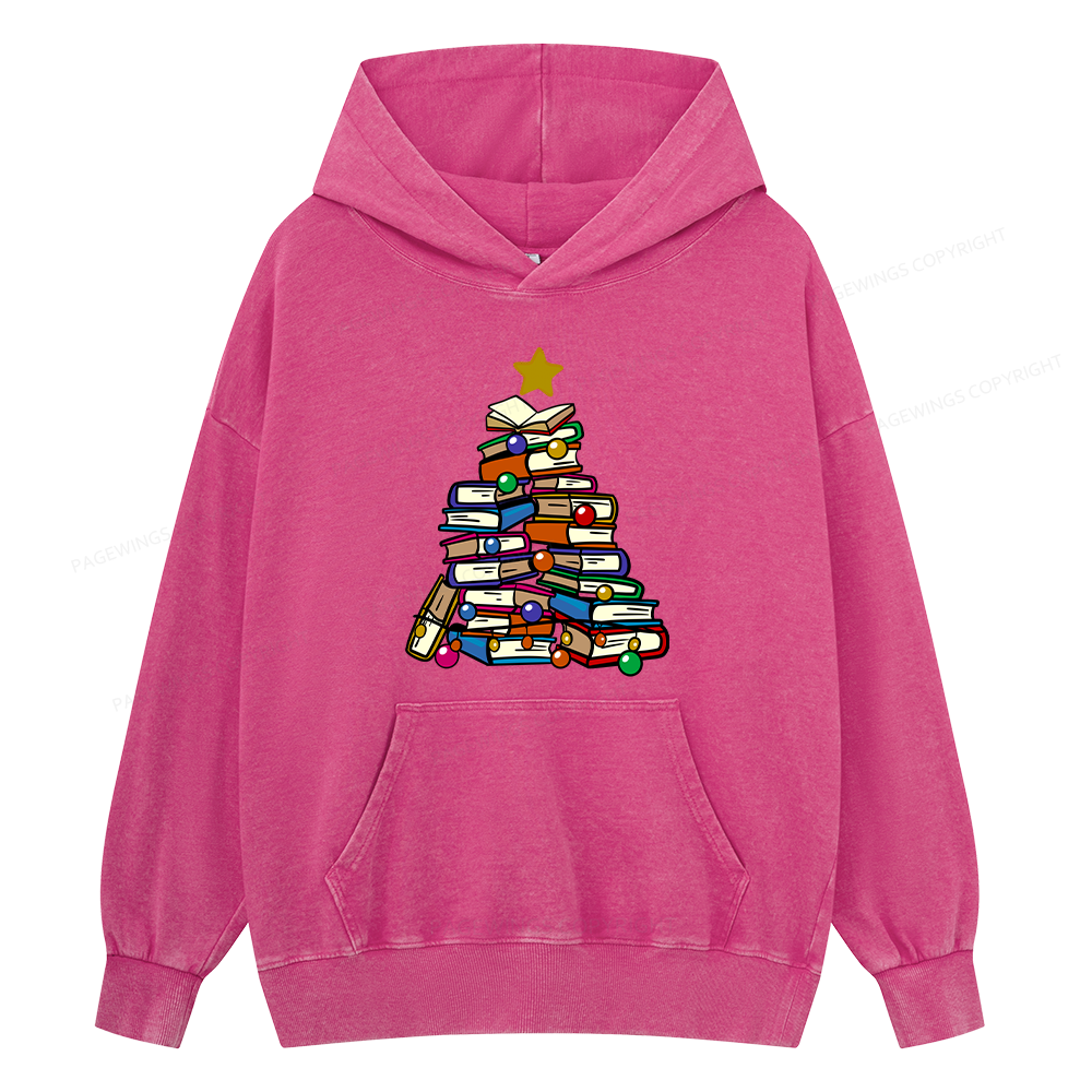 Pagewings Christmas Tree Bookworm Unisex Washed Hoodie