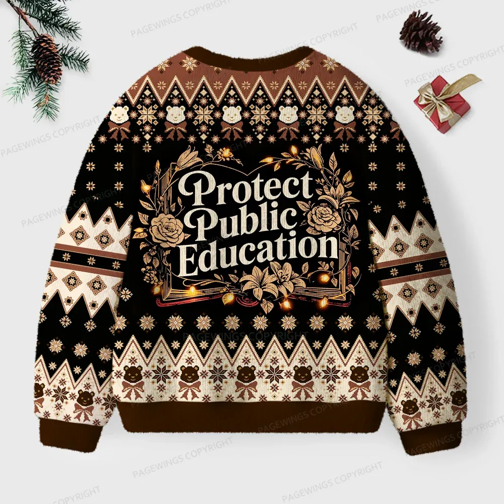 Pagewings Protect Public Education Unisex Ugly Knit Sweatshirt