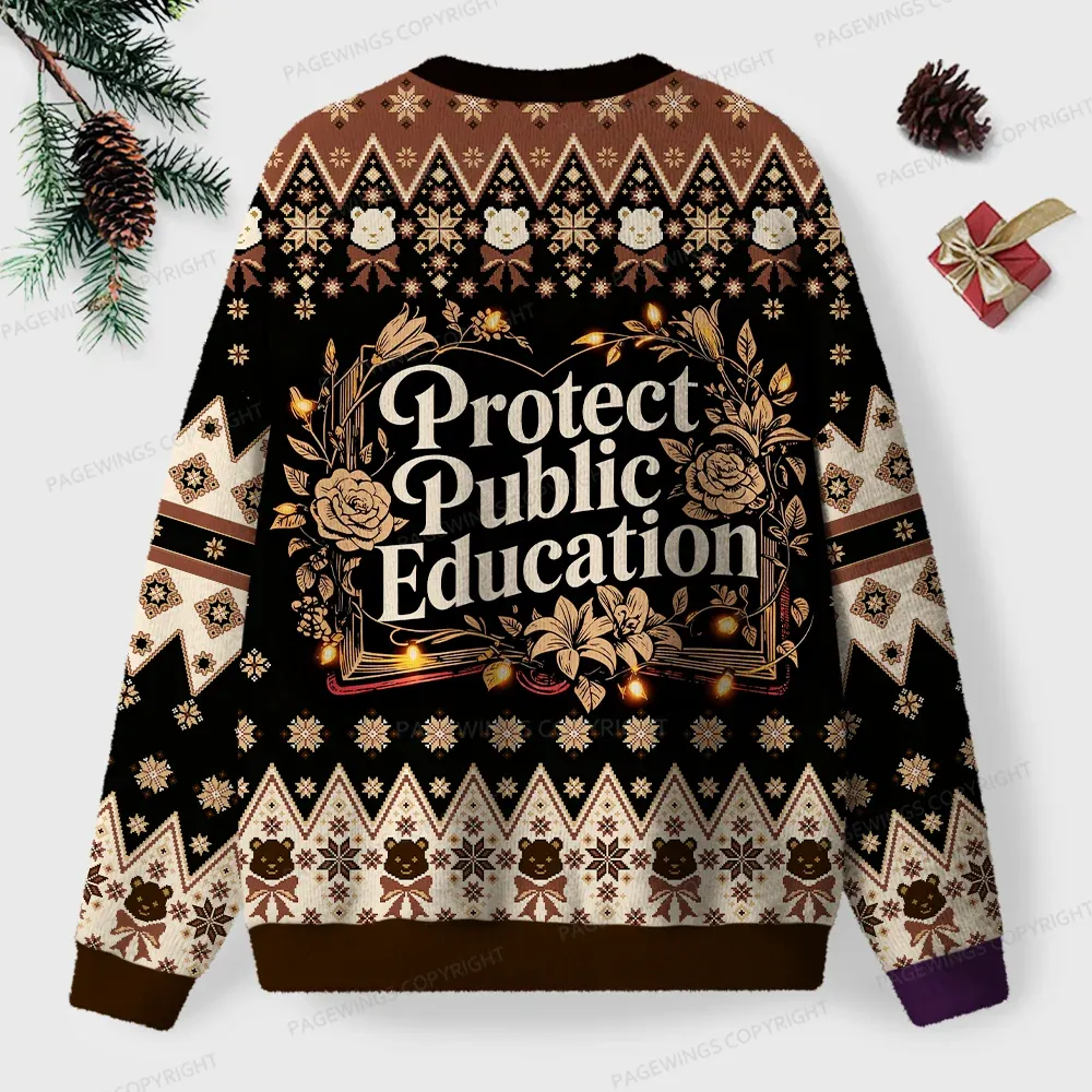 Pagewings Protect Public Education Unisex Ugly Knit Sweatshirt
