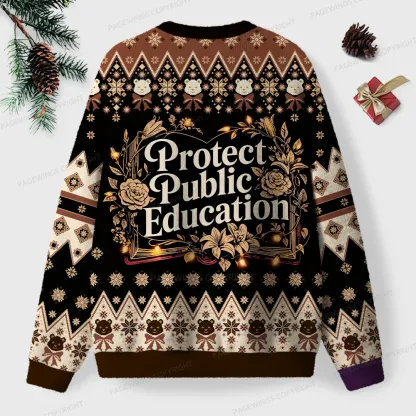 Pagewings Protect Public Education Unisex Ugly Knit Sweatshirt