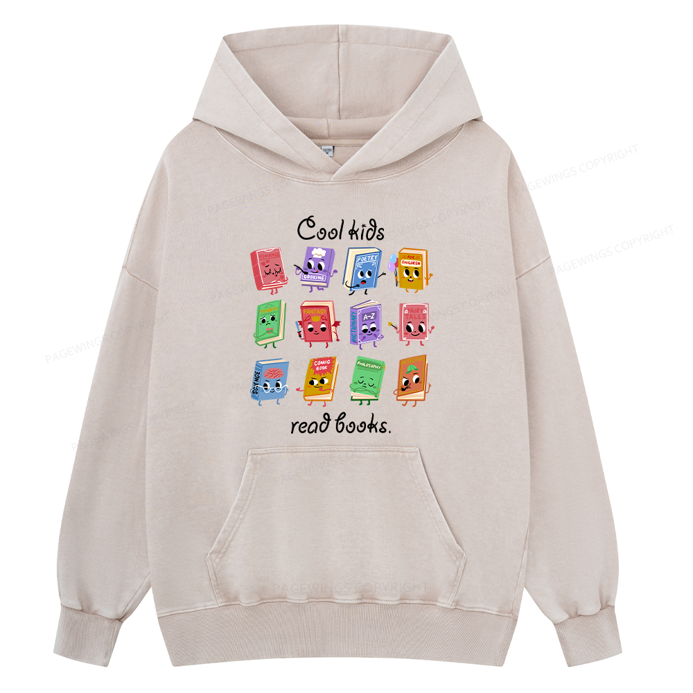 Pagewings Cool Kids Read Books Unisex Washed Hoodie